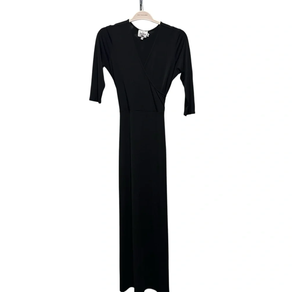 Leota Black Perfect Wrap Maxi 3/4 Sleeves Dress Medium - Picture 4 of 9